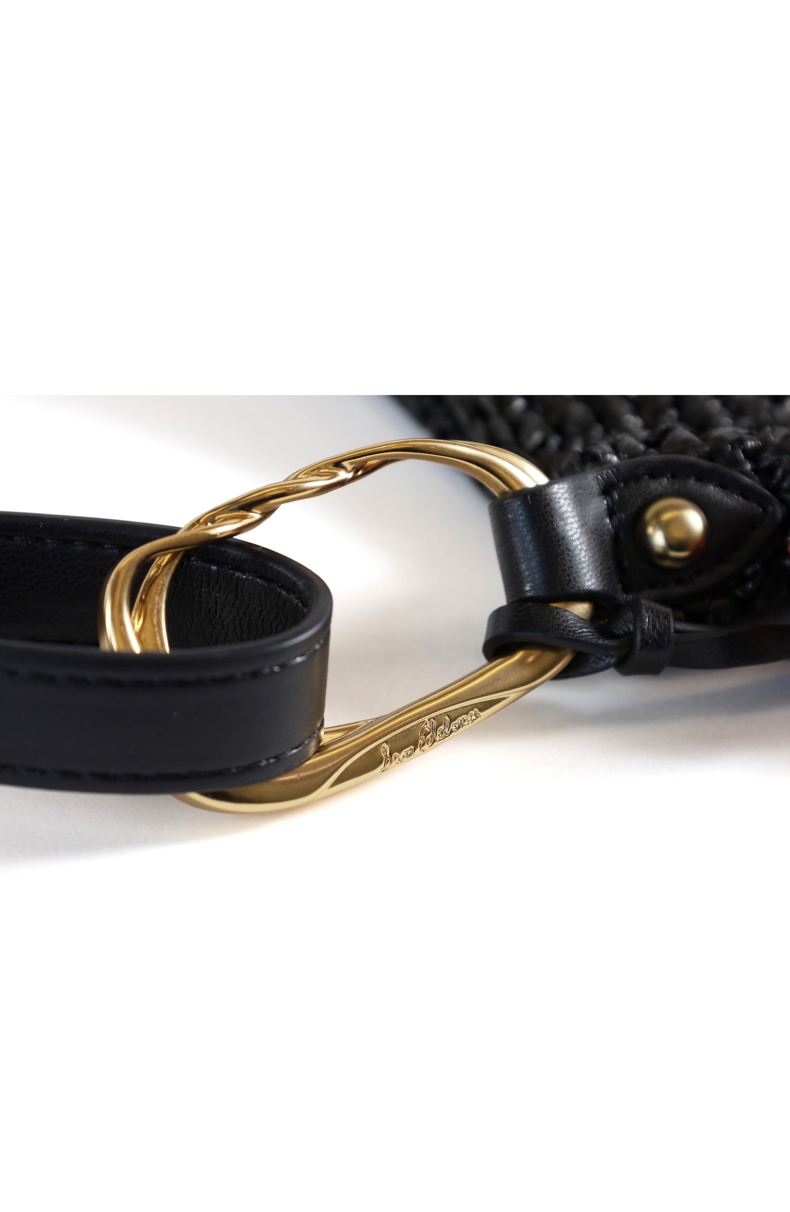 Sam Edelman Marcie Open Weave Raffia Bucket Bag, Alternate, color, Black