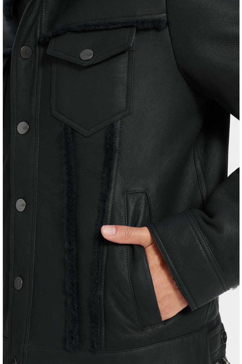 Clint Genuine Shearling Trucker Jacket, Alternate, color, BLACK