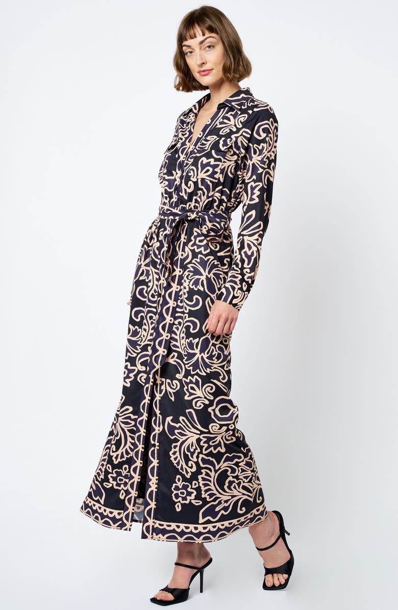 CIEBON Chiara Print Long Sleeve Shirtdress, Alternate, color, Black Multi