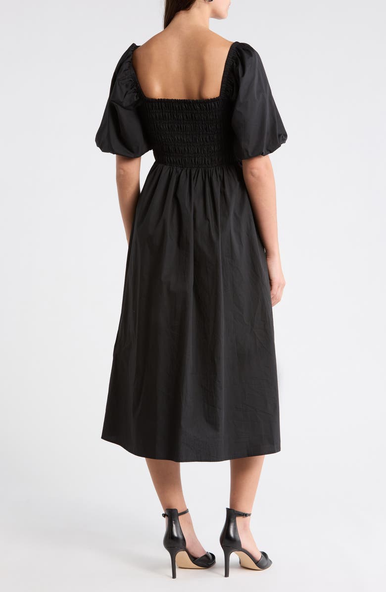 SUGARLIPS Sonia Bubble Sleeve Smocked Midi Dress, Alternate, color, Black