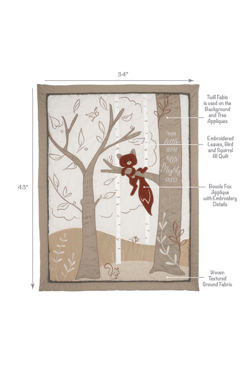 Lambs & Ivy Treetop Fox Woodland Tree Nursery 3-Piece Baby Crib Bedding Set, Alternate, color, Brown
