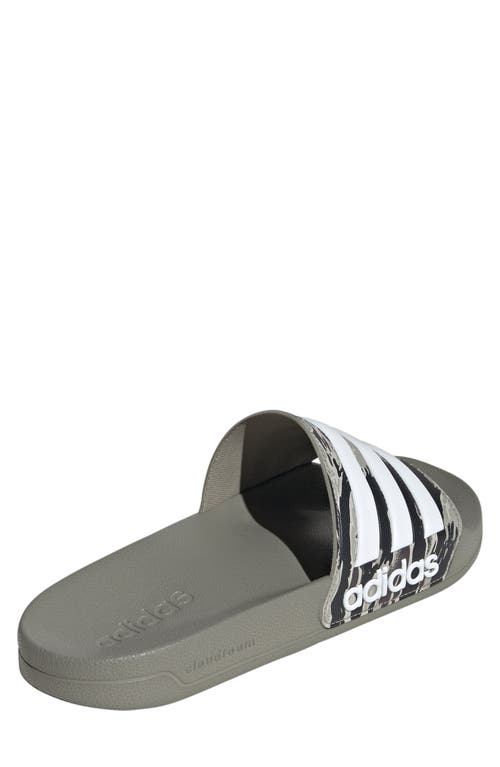 Adidas Originals Adidas Adilette Shower Slide Sandal In Silver Pebble/white