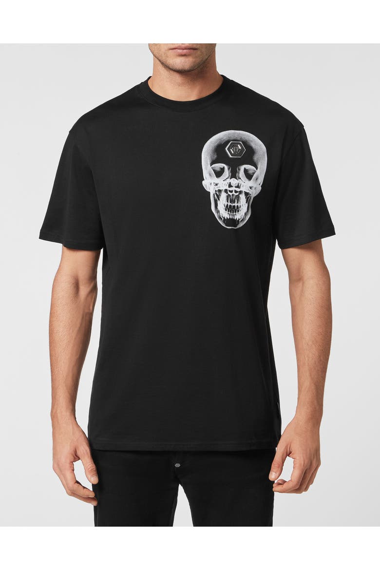 T-Shirt Round Neck Skull Men, Main, color, black