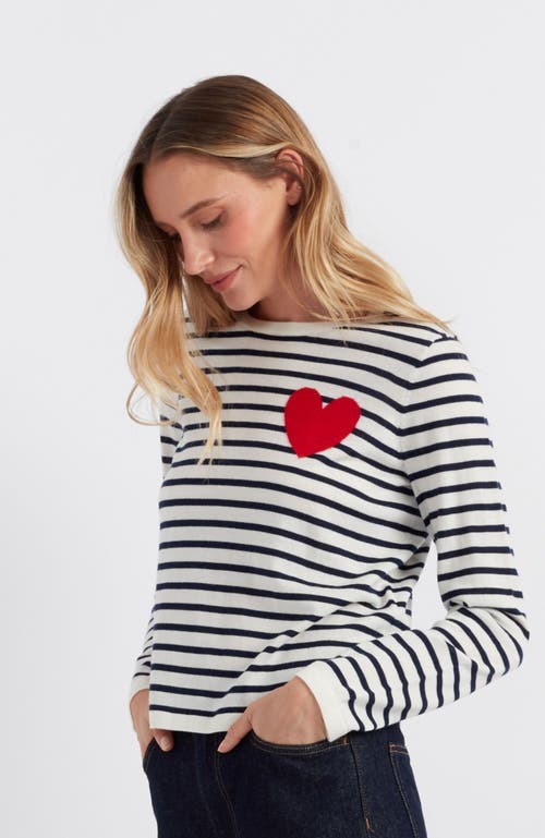 Chinti & Parker Pure Merino Heart Breton Sweater In Cream/navy/true Red