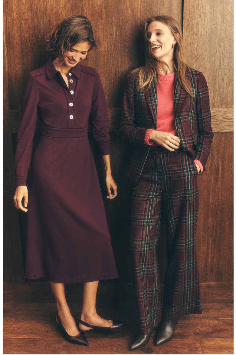 Etta Piping Detail Ponte Dress, Alternate, color, DARK CHERRY, NAVY