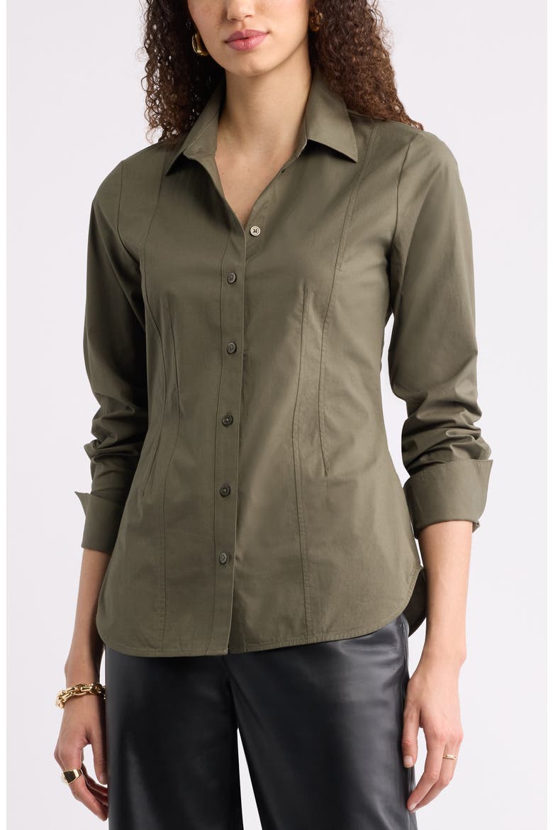Poplin Waisted Button Down Shirt, Main, color, OLIVE SARMA