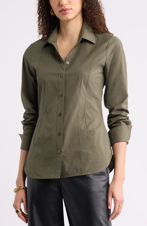 Poplin Waisted Button Down Shirt