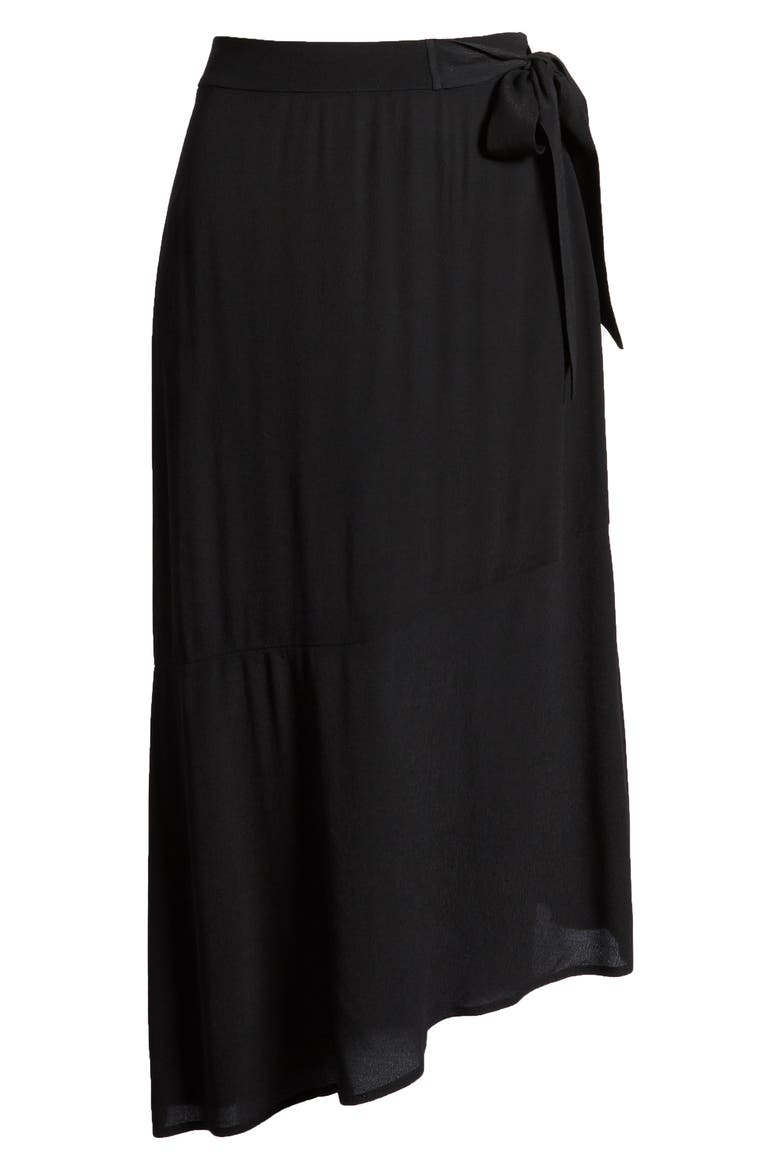 Asymmetrical Faux Wrap Skirt, Alternate, color, BLACK