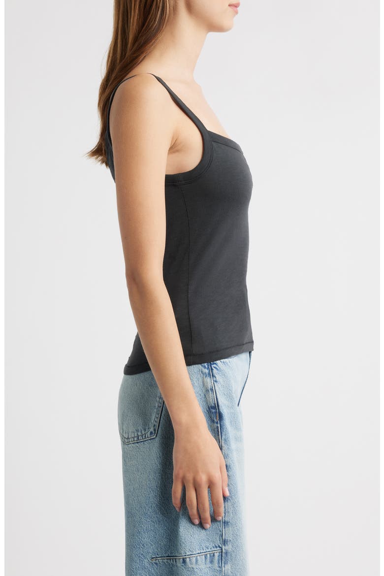 The Slub Cotton Square Neck Tank, Alternate, color, BLACK