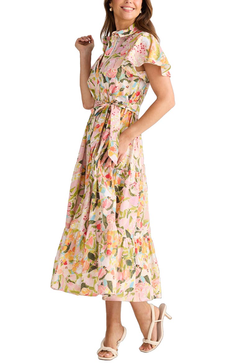 Alice Floral Flutter Sleeve Tiered Cotton Shirtdress, Alternate, color, ZOES GARDEN