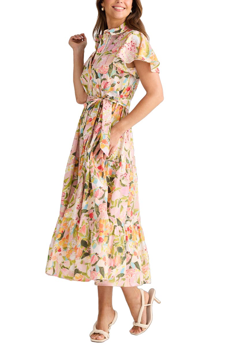 Brave+True Alice Floral Flutter Sleeve Tiered Cotton Shirtdress, Alternate, color, Zoes Garden