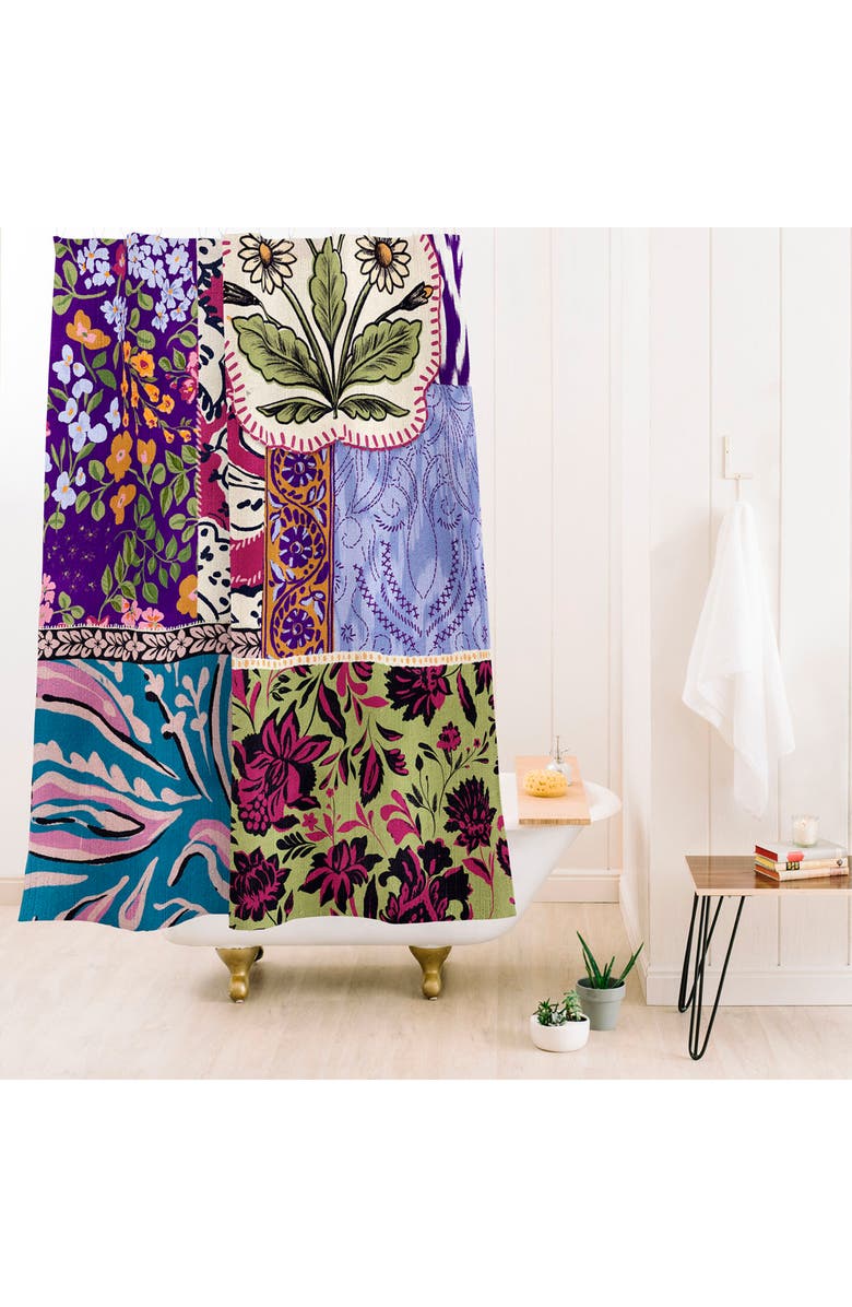 Deny Designs Boho Patchwork Shower Curtain, Alternate, color, Green
