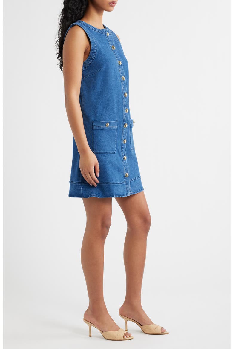 Button-Up Denim Shift Minidress, Alternate, color, MEDIUM INDIGO