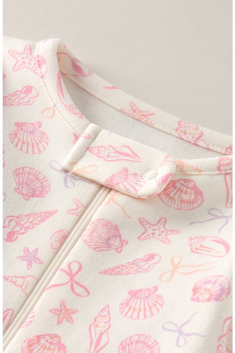 Print Cotton Footie, Alternate, color, IVORY EGRET SEASHELLS