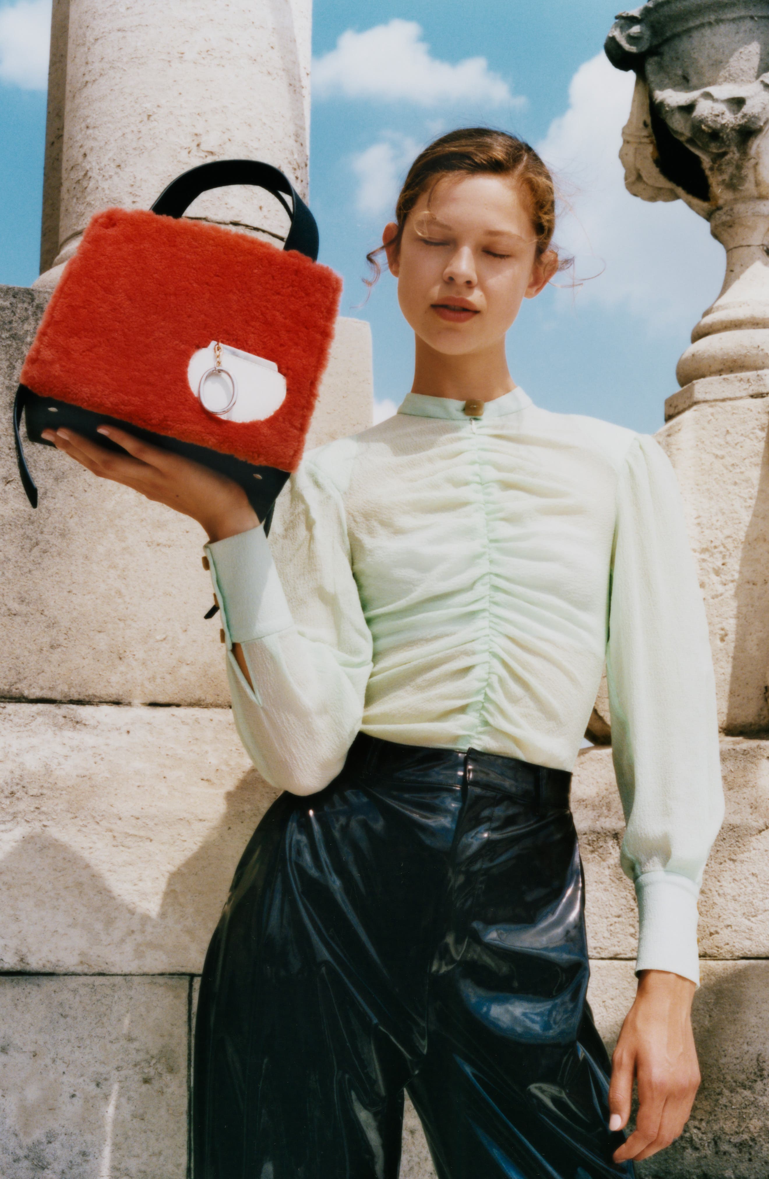 Margot Leather & Genuine Shearling Tote Bag, Alternate, color, SHEARLING BRICK