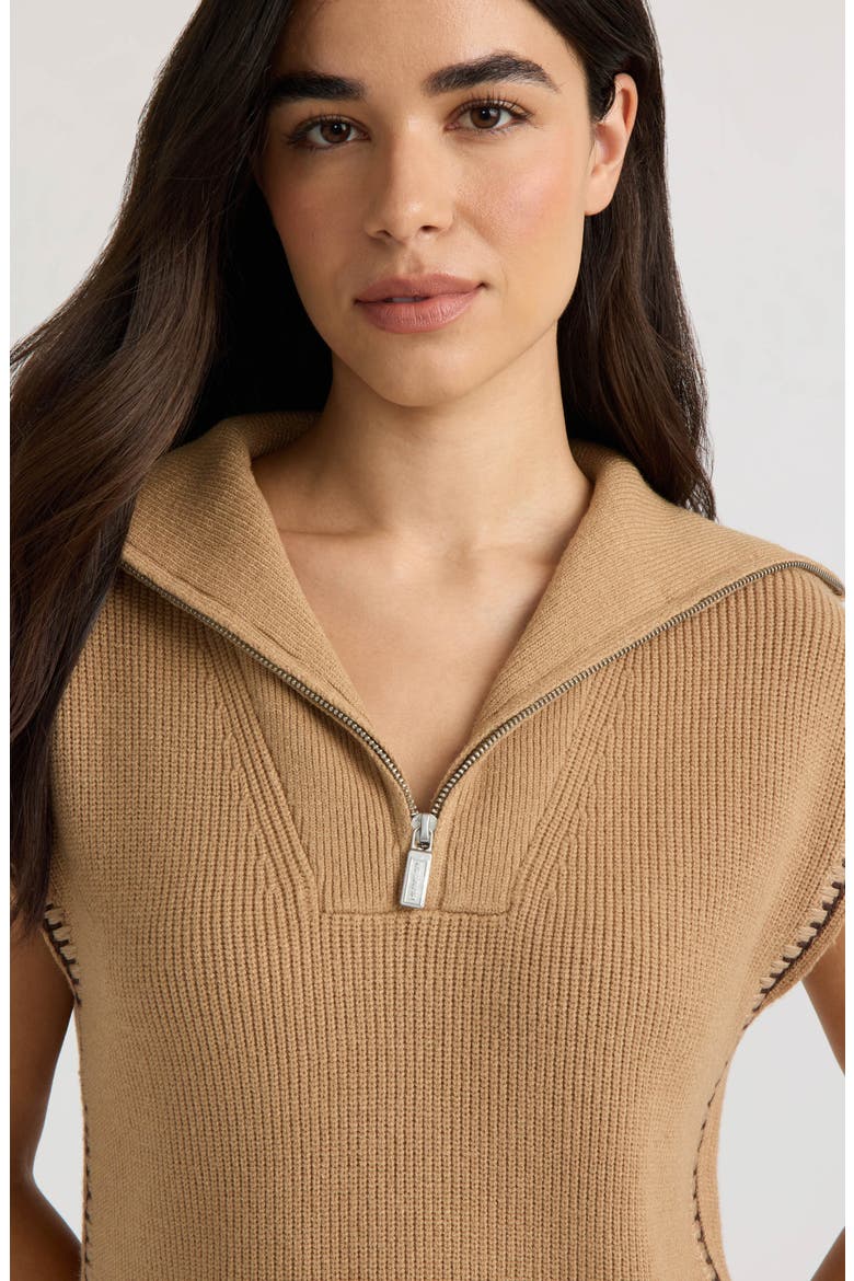 Embroidered Quarter Zip Sleeveless Sweater, Alternate, color, BRITISH TAN