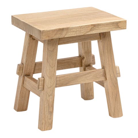 Revine Rustic Farmhouse Solid Mindi Wood Handcrafted Accent Stool