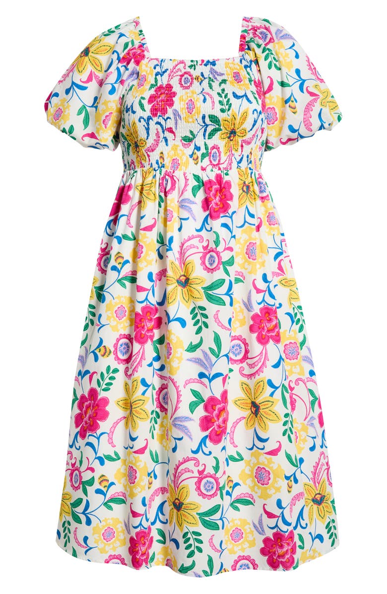 SUGARLIPS Kress Floral Print Smocked Midi Dress, Main, color,