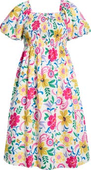 SUGARLIPS Kress Floral Print Smocked Midi Dress