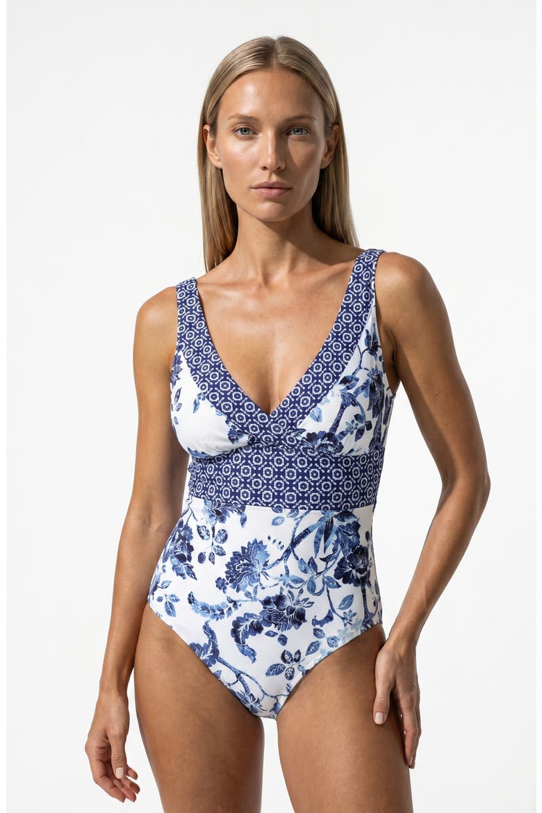 Dani V Neck Sculpting One Piece Swimsuit, Alternate, color, Profound Pairing