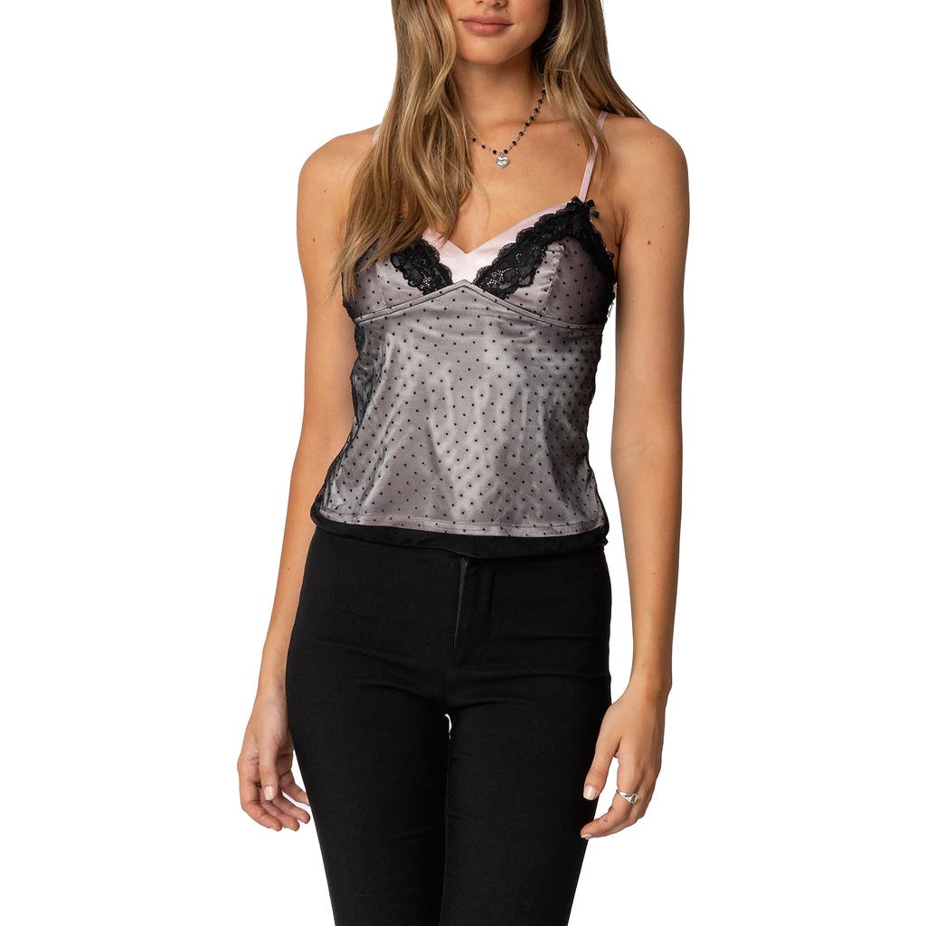 Edikted Janie Layered Polka Dot Mesh Camisole In Black