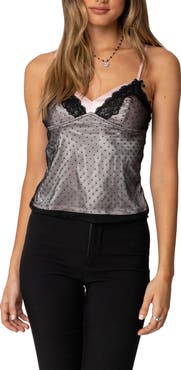 EDIKTED Janie Layered Polka Dot Mesh Camisole