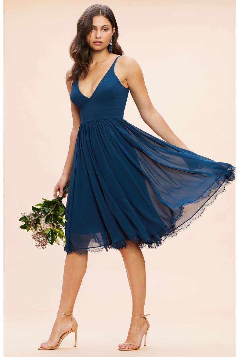 Alicia Mixed Media Midi Dress, Alternate, color, PEACOCK BLUE
