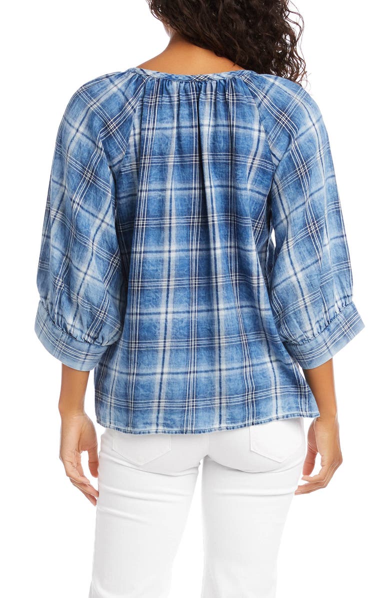 Karen Kane Blouson Sleeve Plaid Peasant Top, Alternate, color,