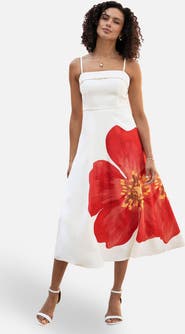 Yumi Oversize Poppy Placement Midi Sun Dress