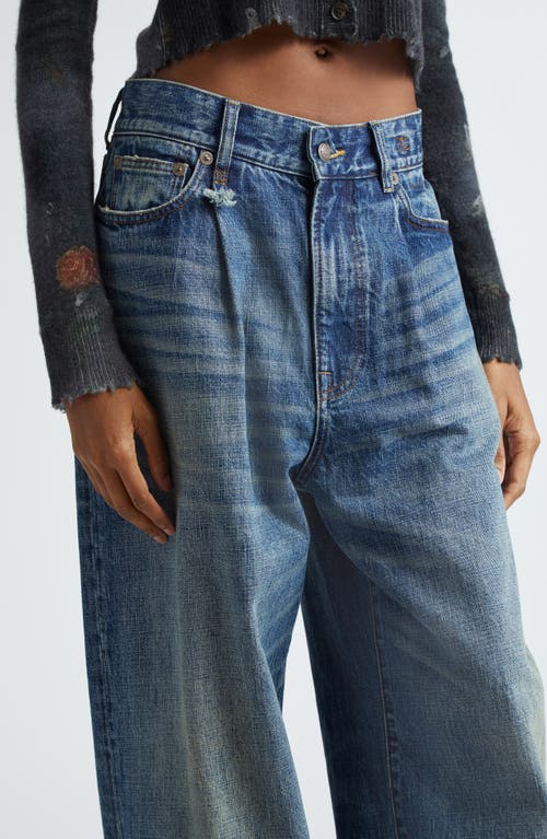 R13 Wayne Distressed Pleated Wide Leg Jeans In Blue