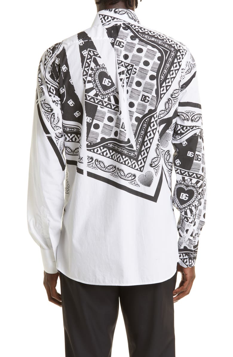 Dolce&Gabbana Martini Fit Bandana Print Cotton Button-Up Shirt, Alternate, color, 