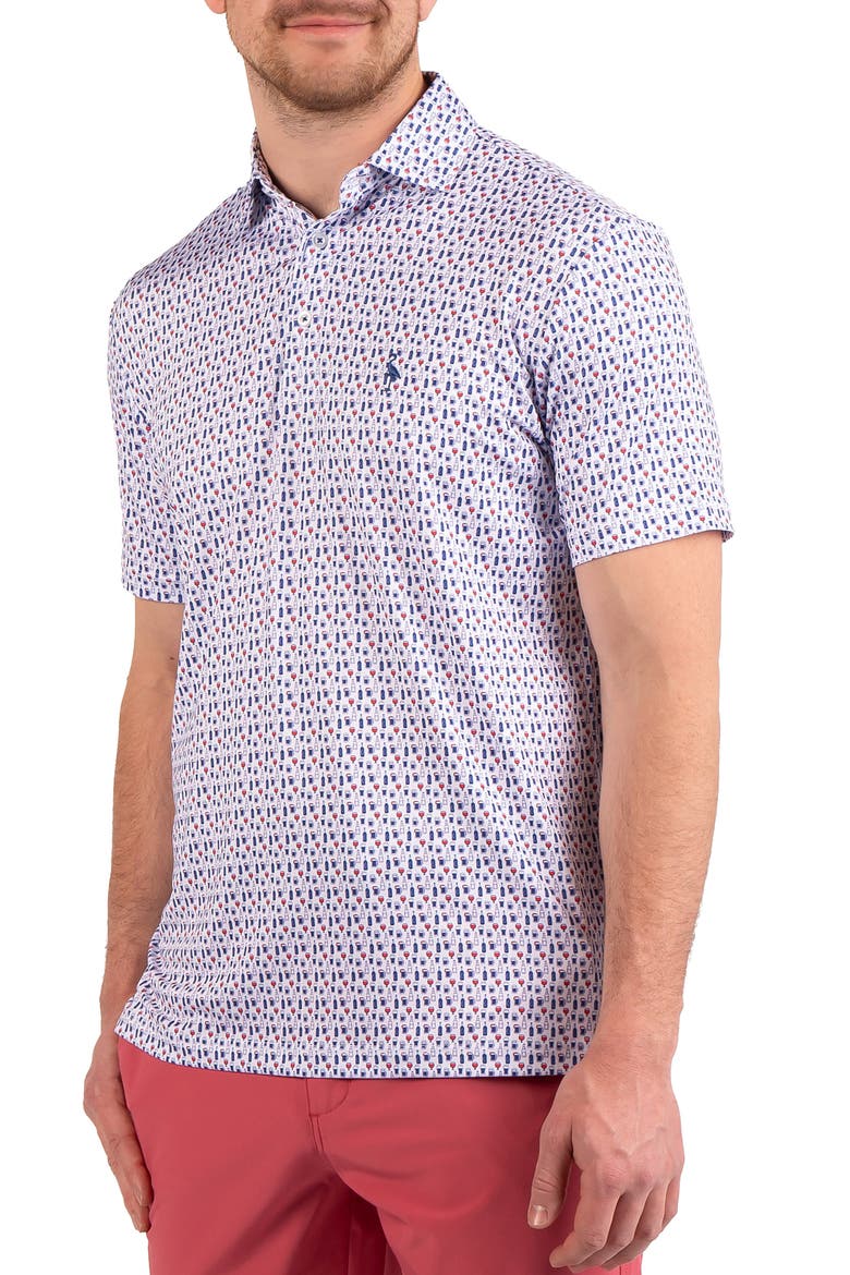 Bottoms Up Print Performance Polo, Alternate, color, BLUE/RED