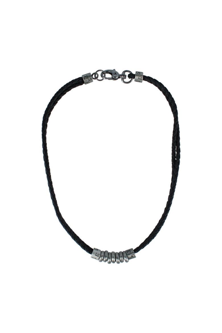 DaVinci Vegan Leather Metal Bead and Ring Necklace, Main, color, Black