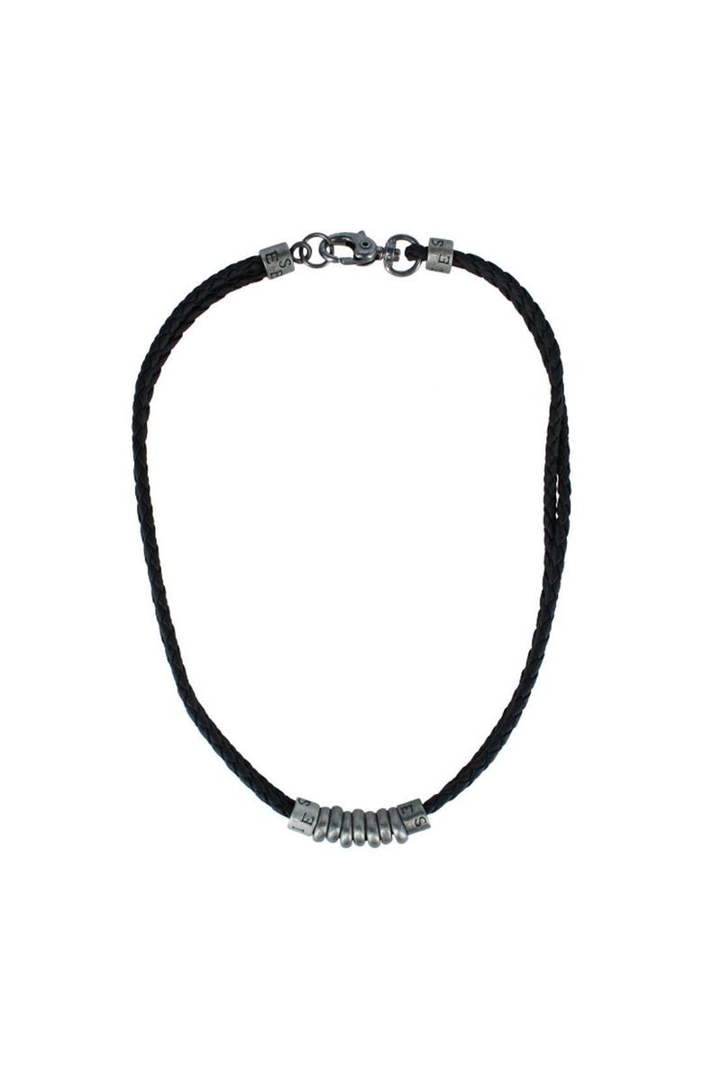 Trafalgar DaVinci Vegan Leather Metal Bead and Ring Necklace, Main, color, Black