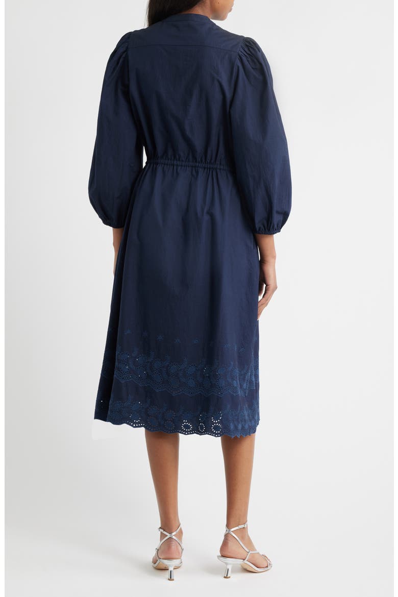 Tie Waist Long Sleeve Cotton Midi Dress, Alternate, color, NAVY