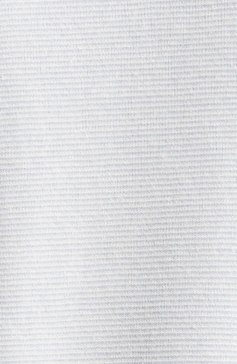 Thom Browne Relaxed Fit 4-Bar Textured Stripe V-Neck Linen & Cotton Sweater, Alternate, color, Light Blue