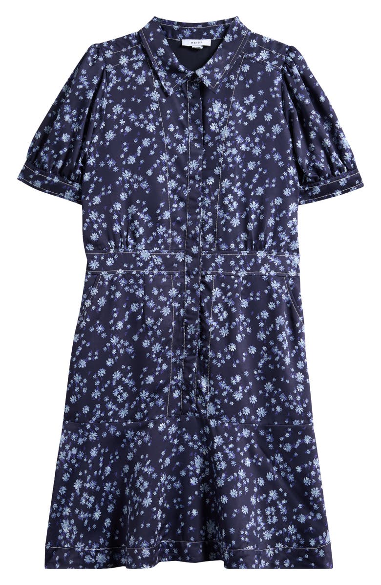 Reiss Kids' Joanne Contrast Stitch Short Sleeve Dress, Main, color, Navy Print