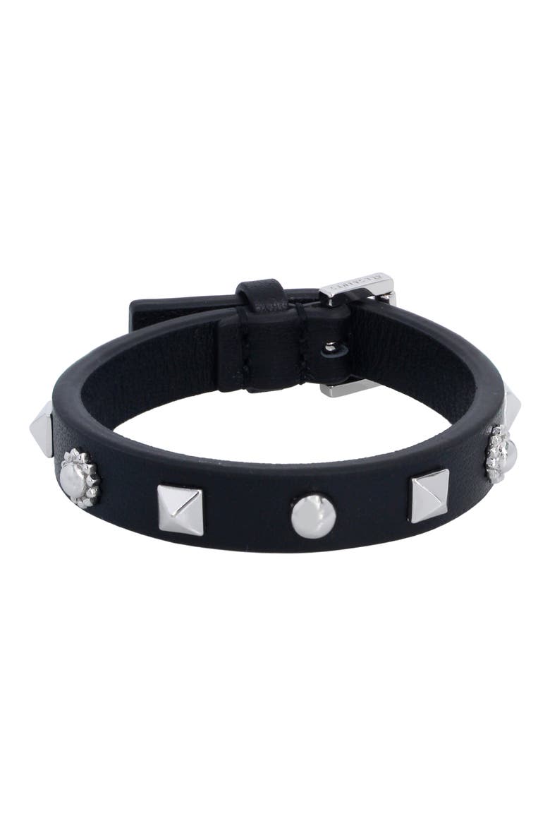 Studded Leather Bracelet, Main, color, BLACK