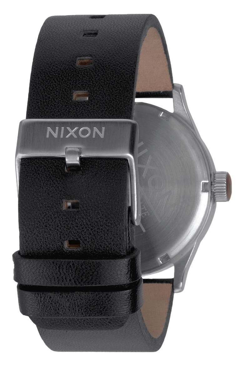 'The Sentry' Leather Watch, 42mm, Alternate, color, BLACK/BLACK