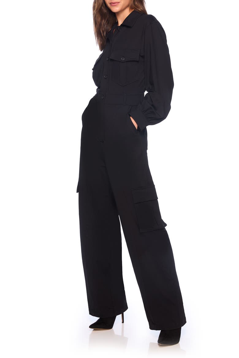 Long Sleeve Cargo Jumpsuit, Alternate, color, BLACK