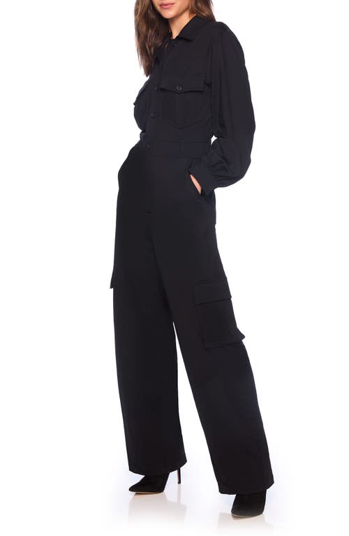 Susana Monaco Long Sleeve Cargo Jumpsuit In Black