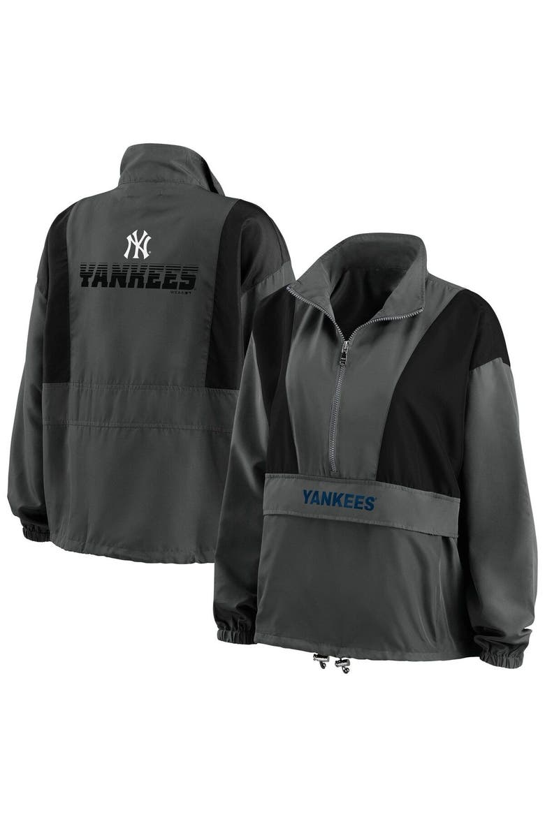 Women's WEAR by Erin Andrews Charcoal New York Yankees Packable Half-Zip Jacket, Main, color, Charcoal
