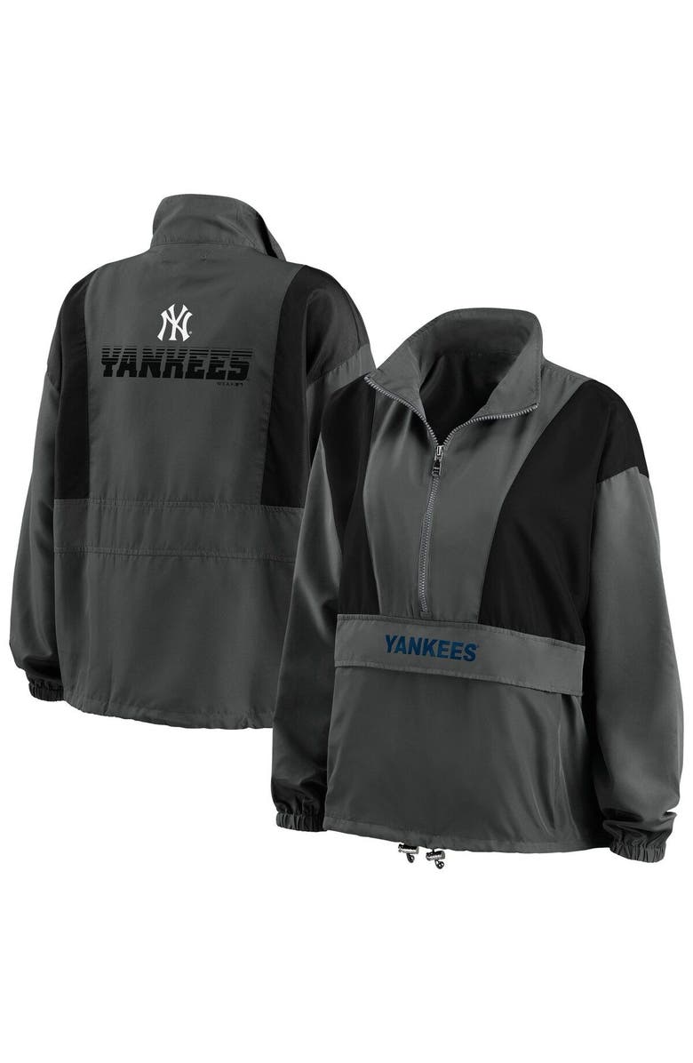 WEAR by Erin Andrews Women's WEAR by Erin Andrews Charcoal New York Yankees Packable Half-Zip Jacket, Main, color, Charcoal