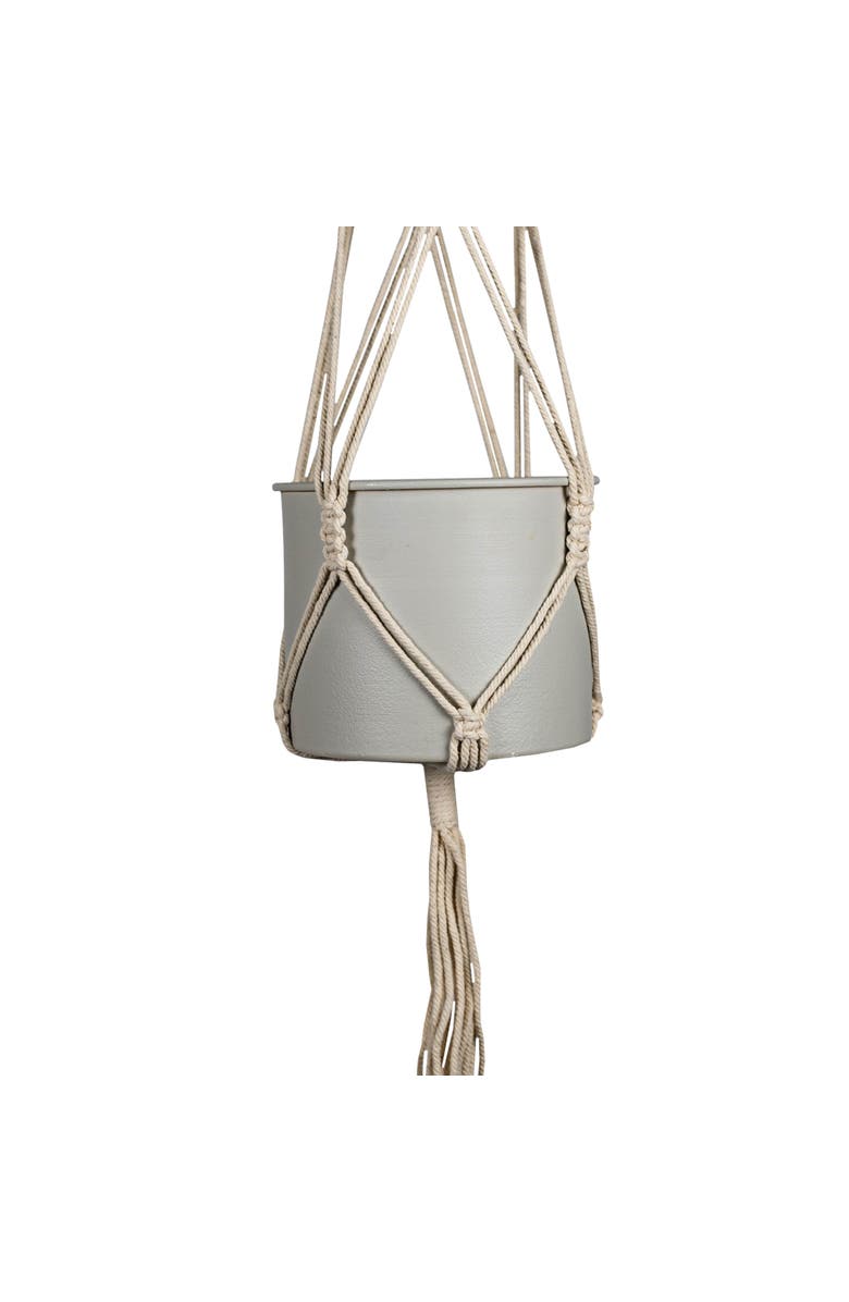 Foreside Home and Garden Hanging Cylinder Pot Gray Metal & Rope, Alternate, color, Gray