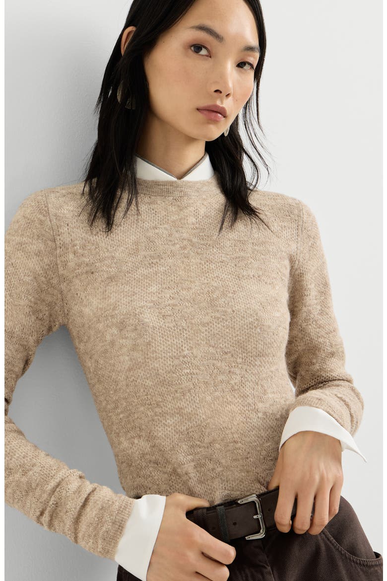 Silk, alpaca and wool flower lace sweater, Alternate, color, Cashmere Beige