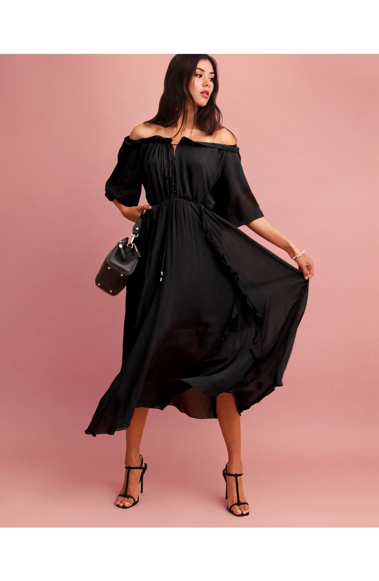 Belle & Bloom Amour Amour Ruffled Midi Dress, Alternate, color, Black