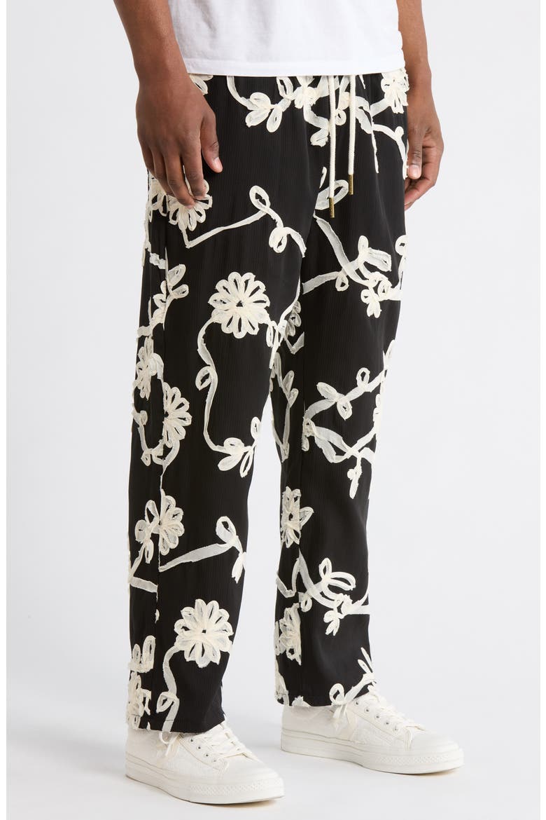 Floral Ribbon Ankle Pants, Alternate, color, BLACK
