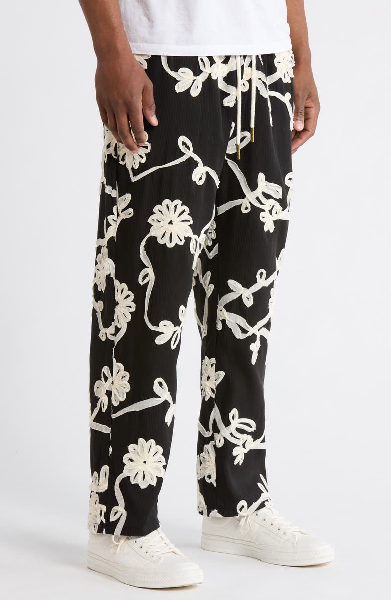 HONOR THE GIFT Floral Ribbon Ankle Pants, Alternate, color, Black