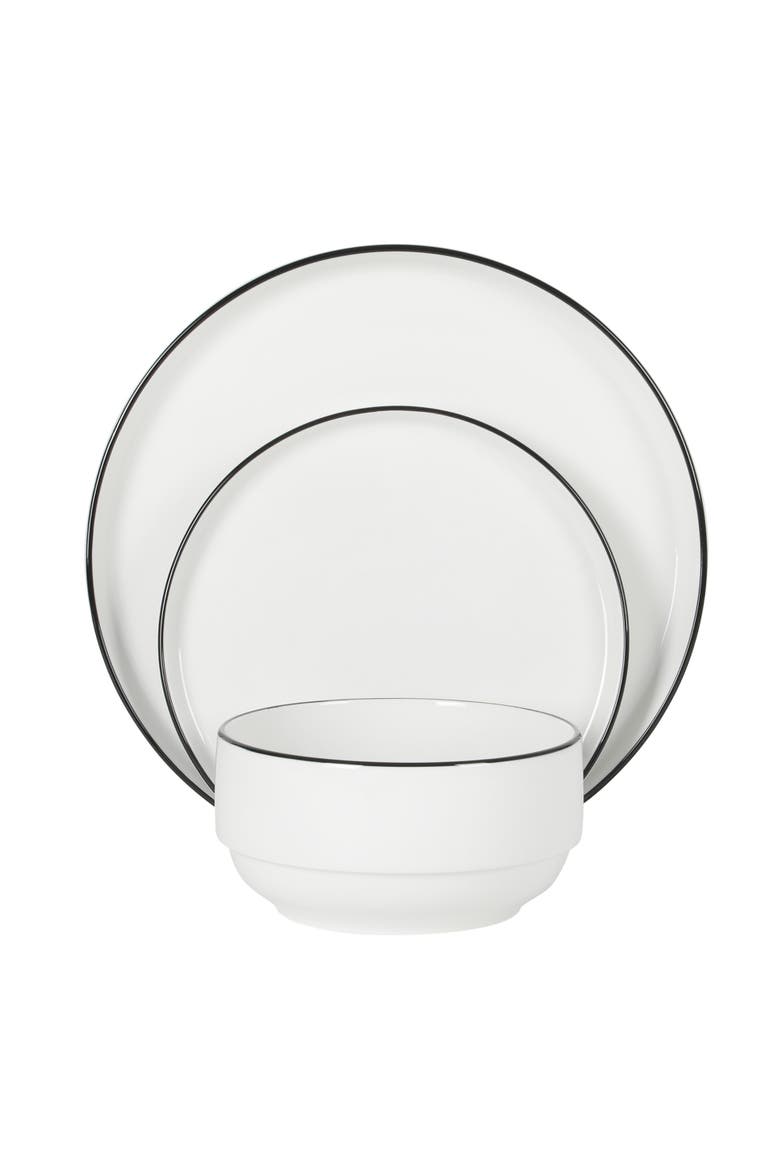 Rothernberg Stackable Porcelain Dinnerware Set, Alternate, color, White with Black Rim