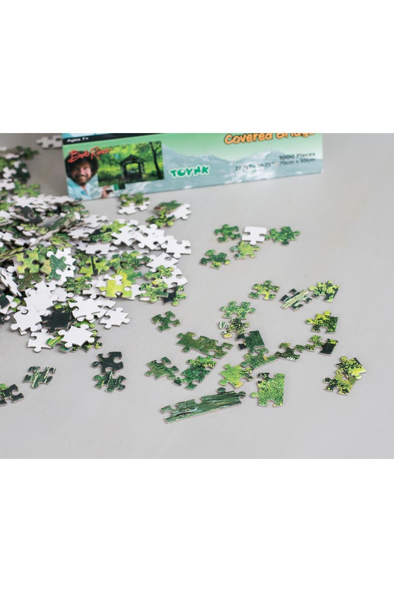 Bob Ross Covered Bridge Nature Puzzle | 1000 Piece Jigsaw Puzzle, Alternate, color, Green